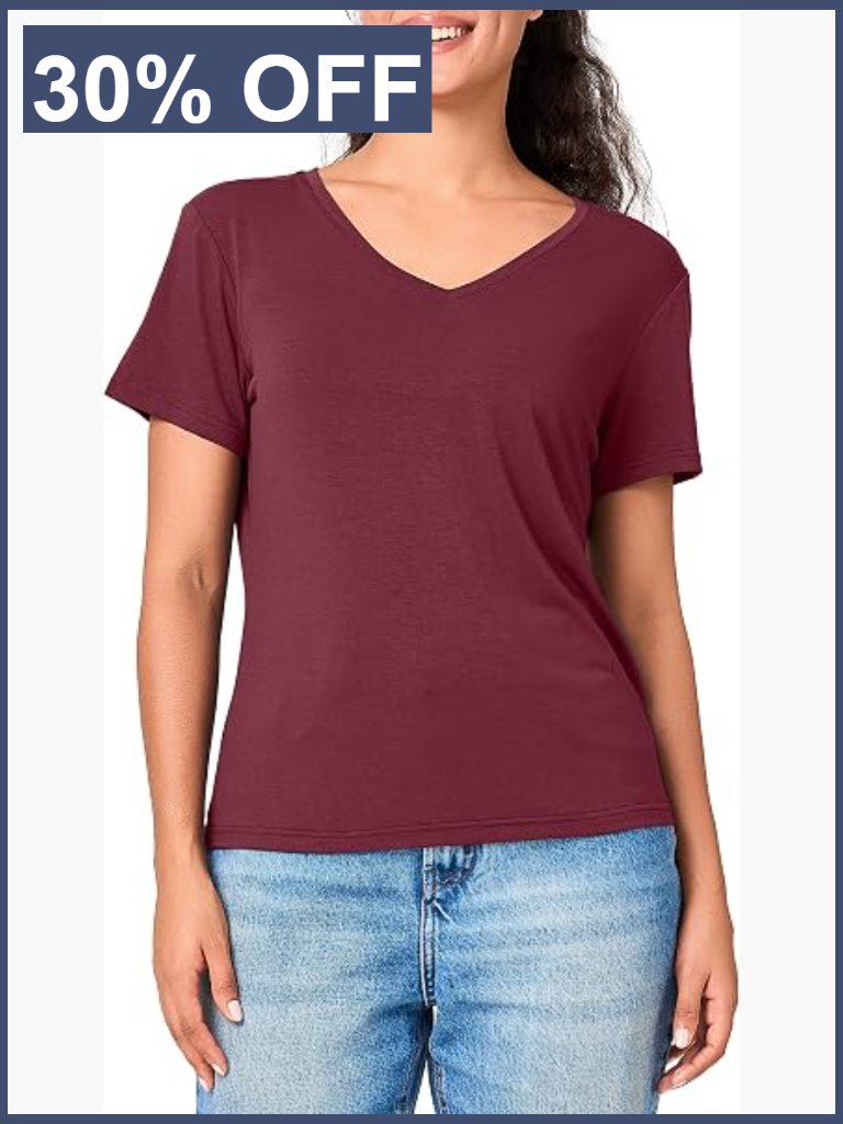 Bamboo Viscose Blend Women's Short Sleeve V-Neck Tee - Soft Moisture Wicking